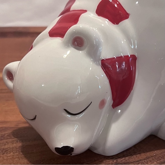 Magenta Ceramic Blushing Polar Bear Canister Jar White/Red - Picture 3 of 14